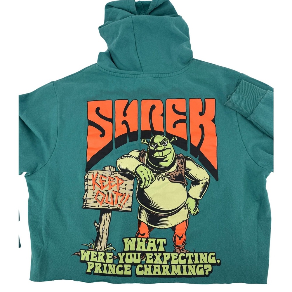 Shrek Graphic Hoodie Teal Green Dreamworks Men's XXL Cut Hem